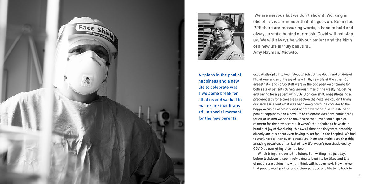 Image of NHS nurse in full COVID-19 protective outfit - Behind the Mask The NHS family and the fight with COVID-19 by Glenn Dene published by graffeg photography book