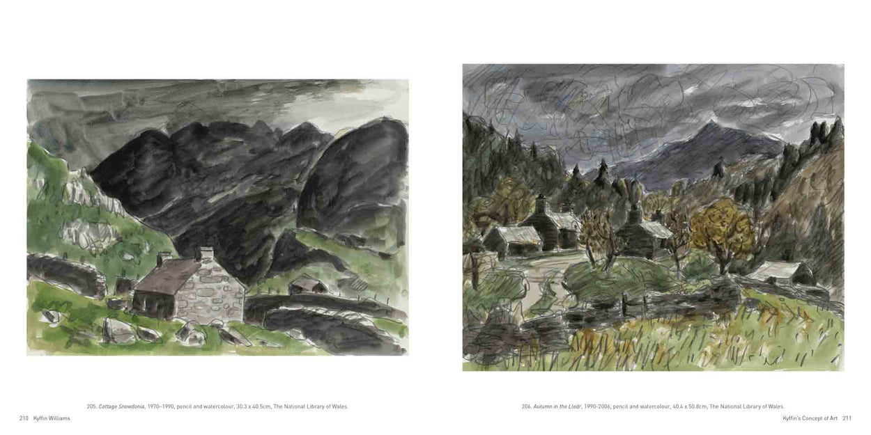 kyffin williams painting book prints postcards welsh art 'Cottage Snowdonia' 1970-1990, The National Library of Wales and 'Autumn in the Lledr' 1990-2006, The National Library of Wales