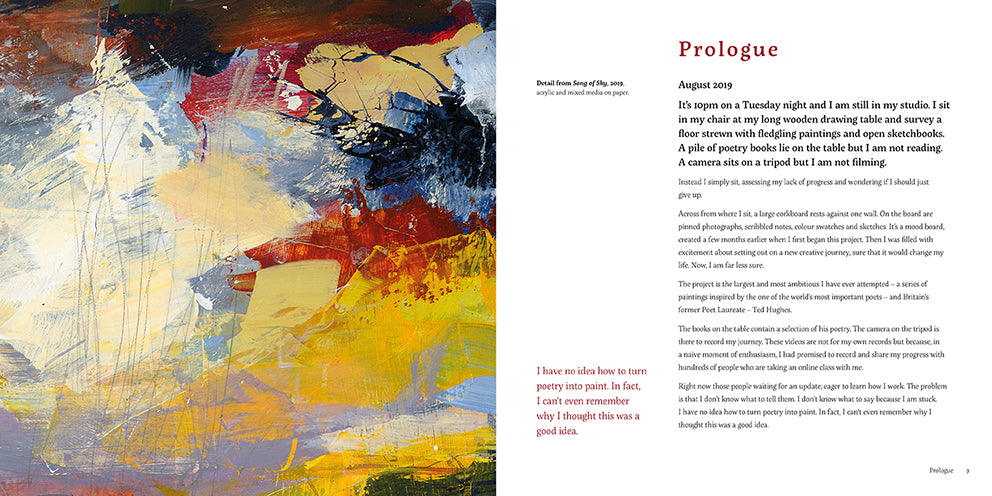 Prologue of Life Force: A Painters Response to the Nature Poetry of Ted Hughes by Louise Fletcher with Song of Sky painting