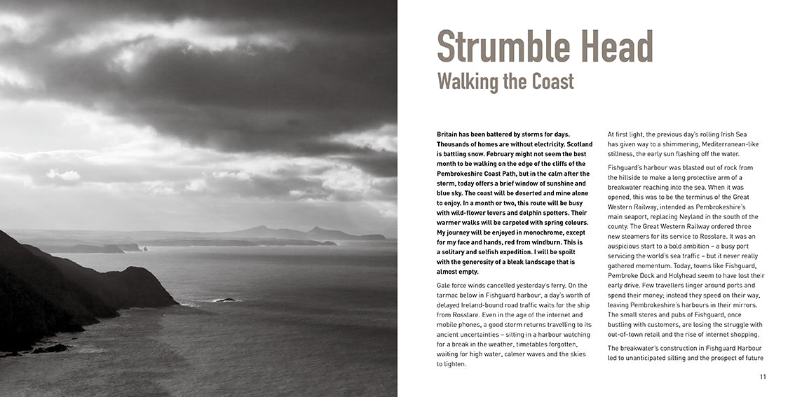 Photographic chapter opening of "Stumble Head: Walking the Coast" A Year in Pembrokeshire landscape black and white photography Wales Jamie Owen and David Wilson 